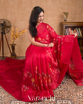 Pinkish Red Semi Tussar Silk Saree