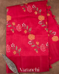 Pinkish Red Semi Tussar Silk Saree