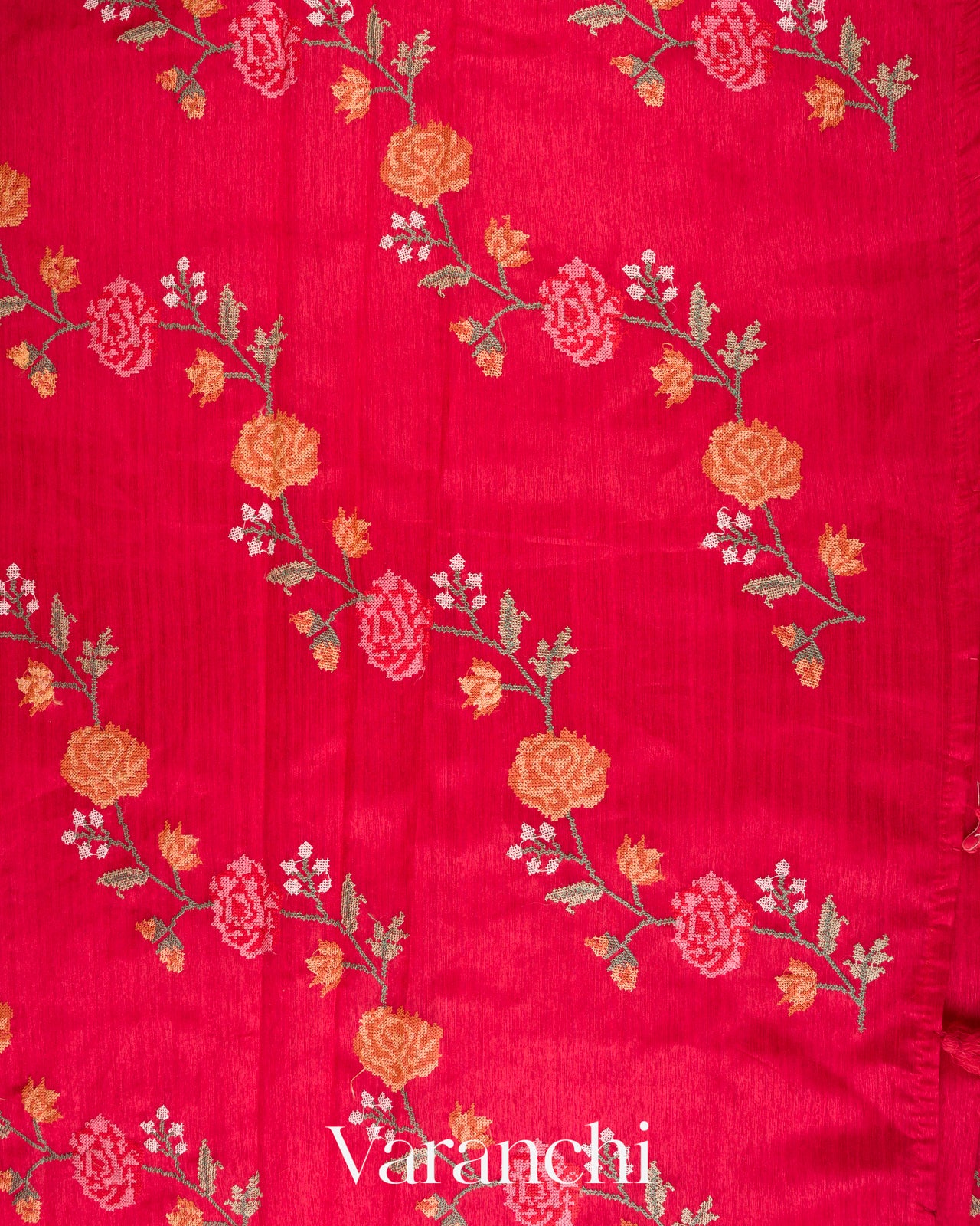 Pinkish Red Semi Tussar Silk Saree