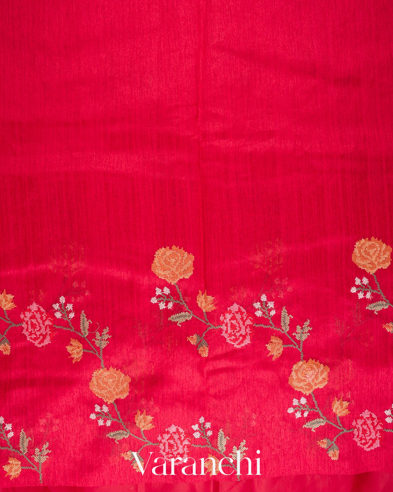 Pinkish Red Semi Tussar Silk Saree