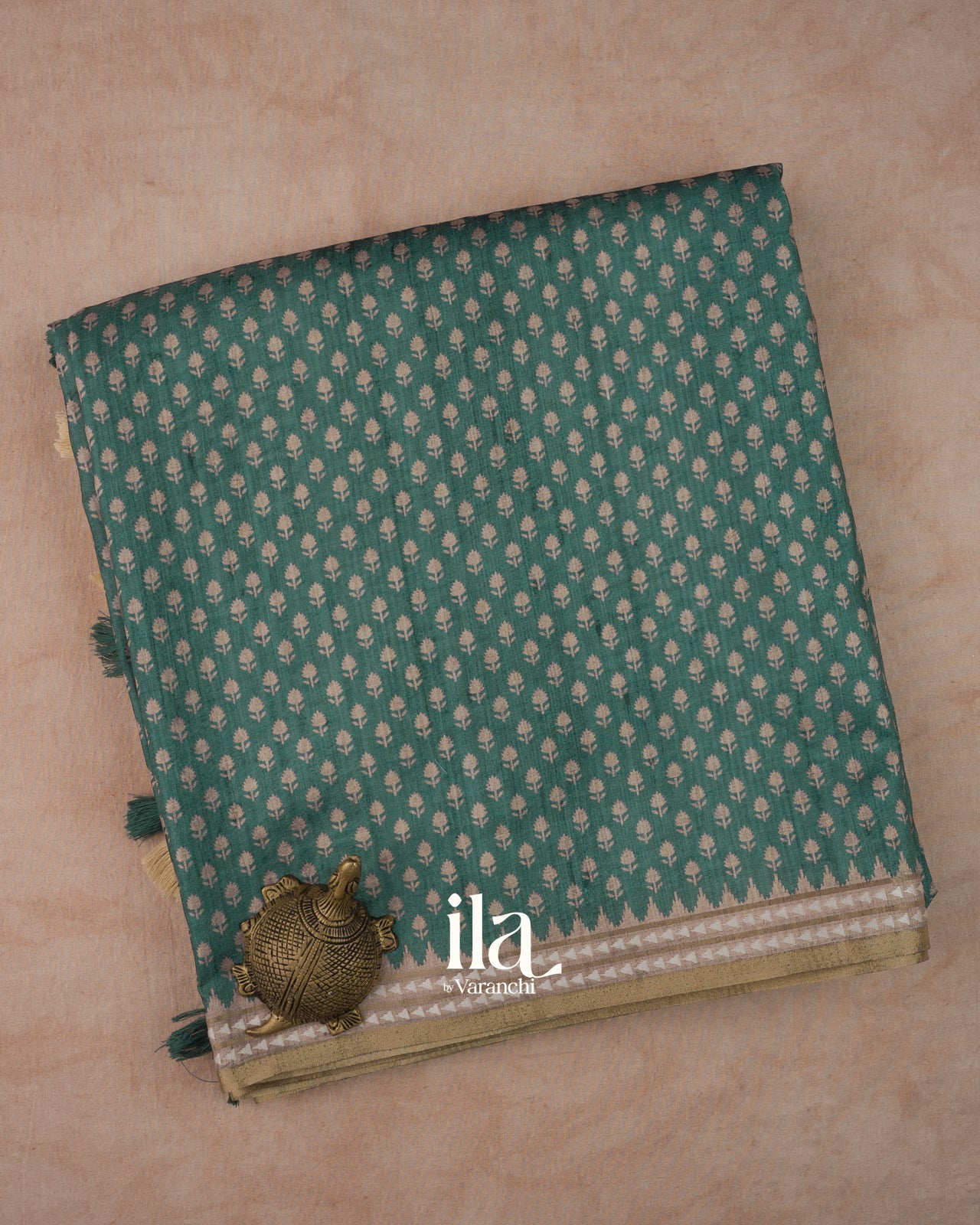 Teal Green Semi Tussar Saree