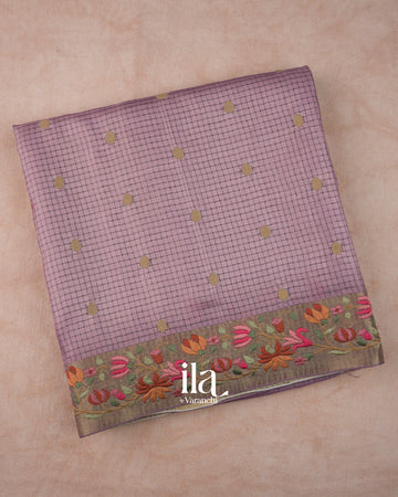Lavender Checkered Semi Tussar Saree