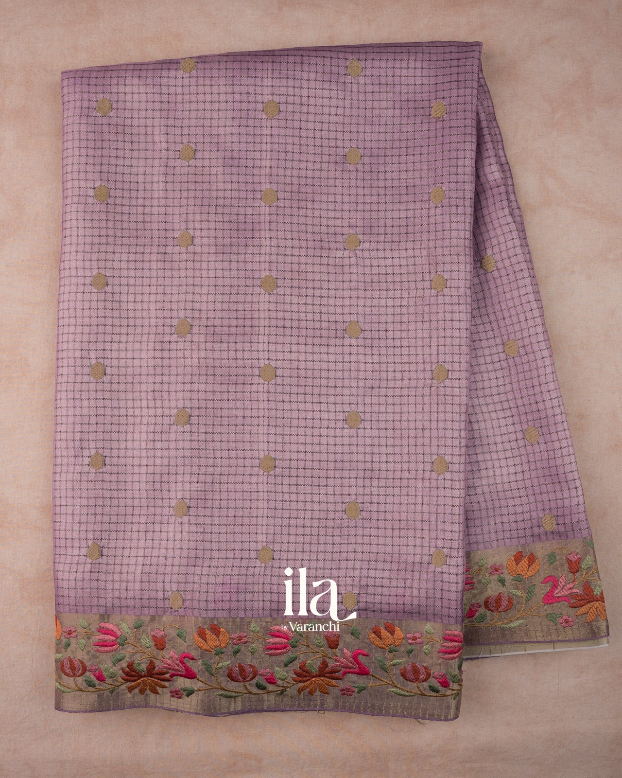 Lavender Checkered Semi Tussar Saree