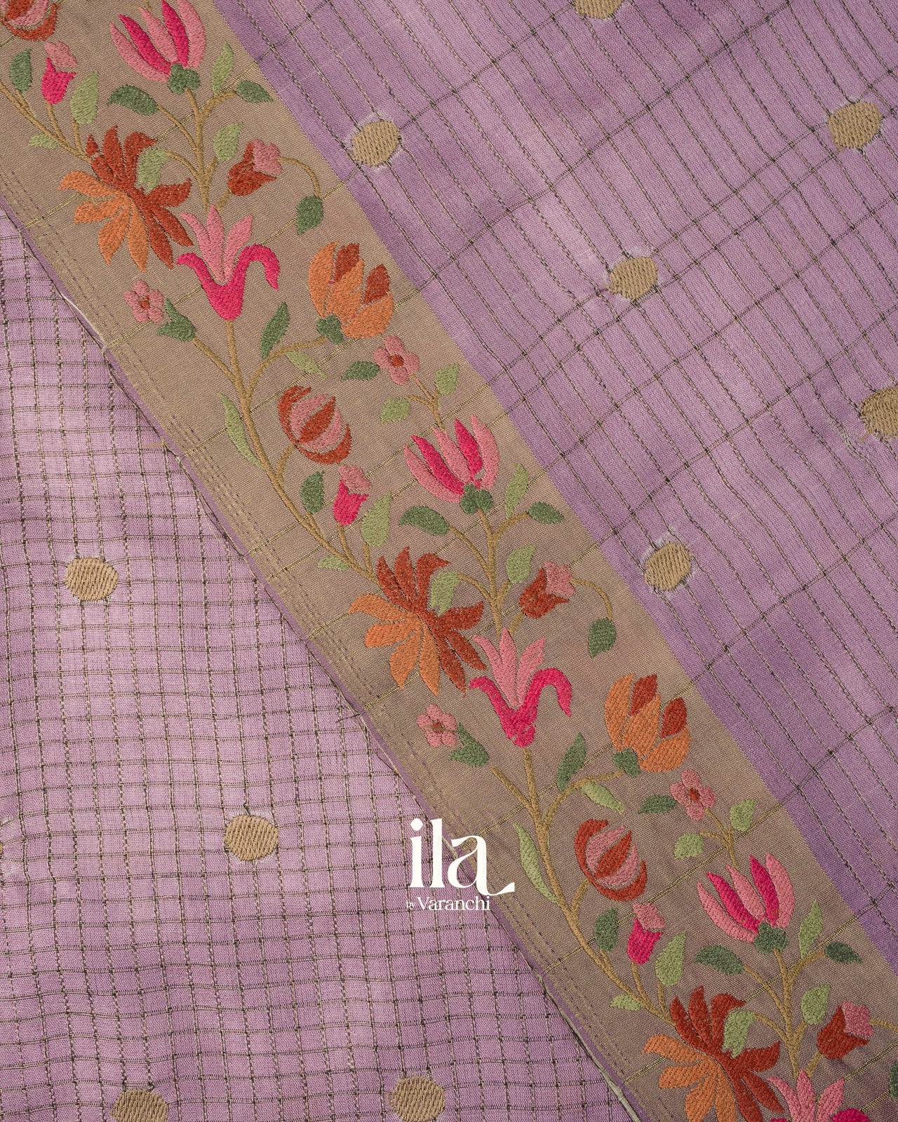 Lavender Checkered Semi Tussar Saree