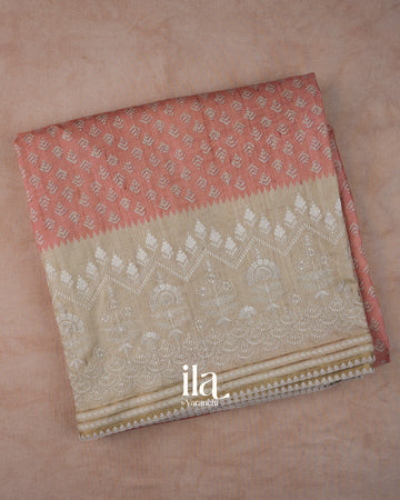 Peach Semi Tussar Silk Saree