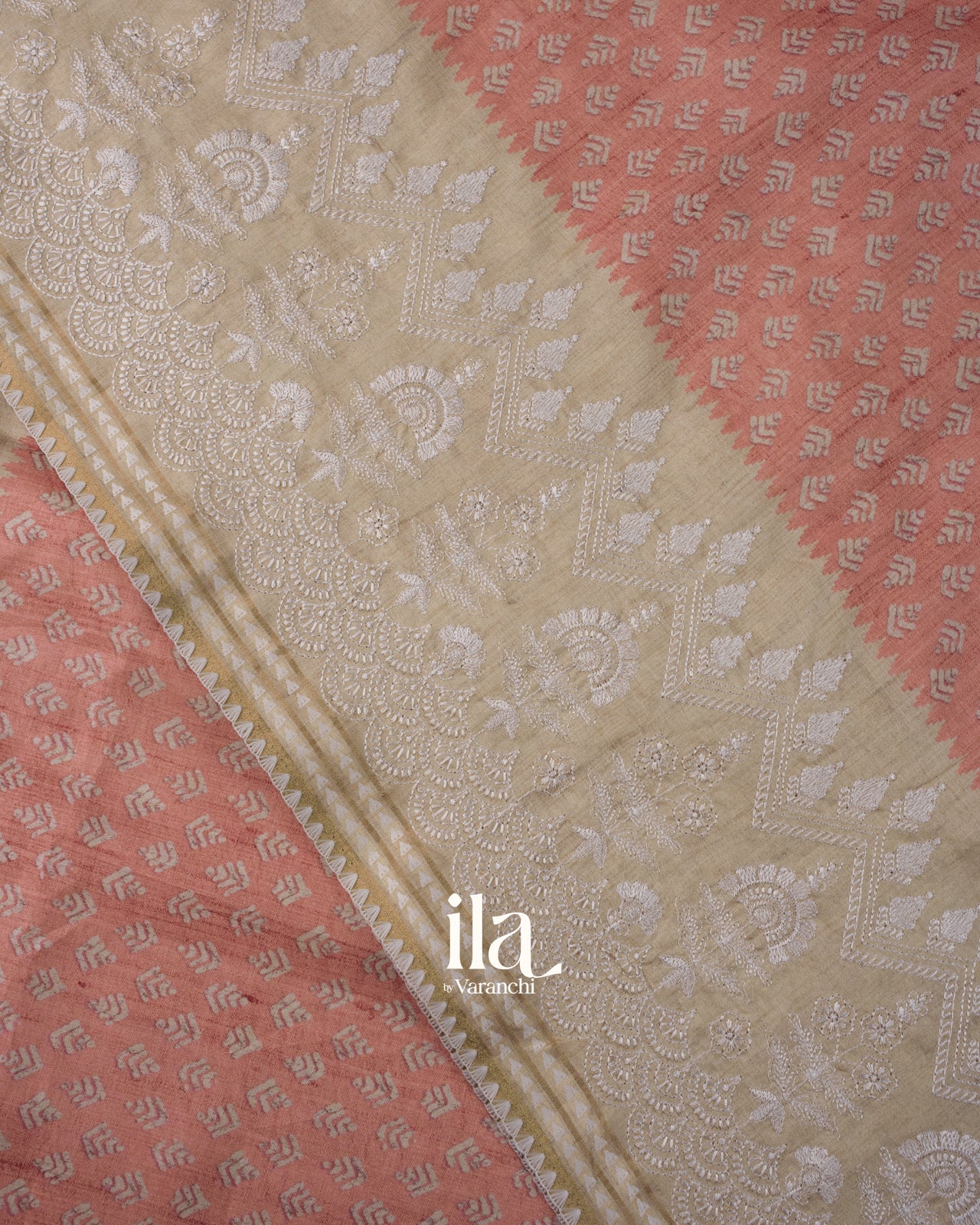 Peach Semi Tussar Silk Saree
