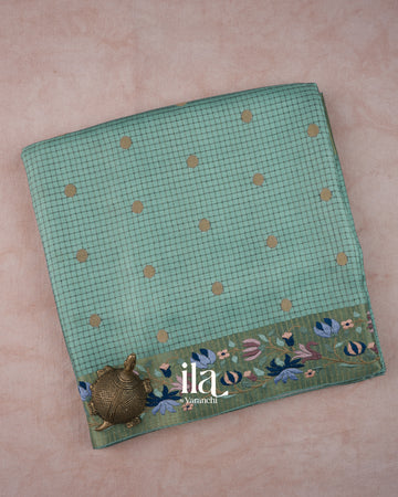 Sage Green Chechered Semi Tussar Saree