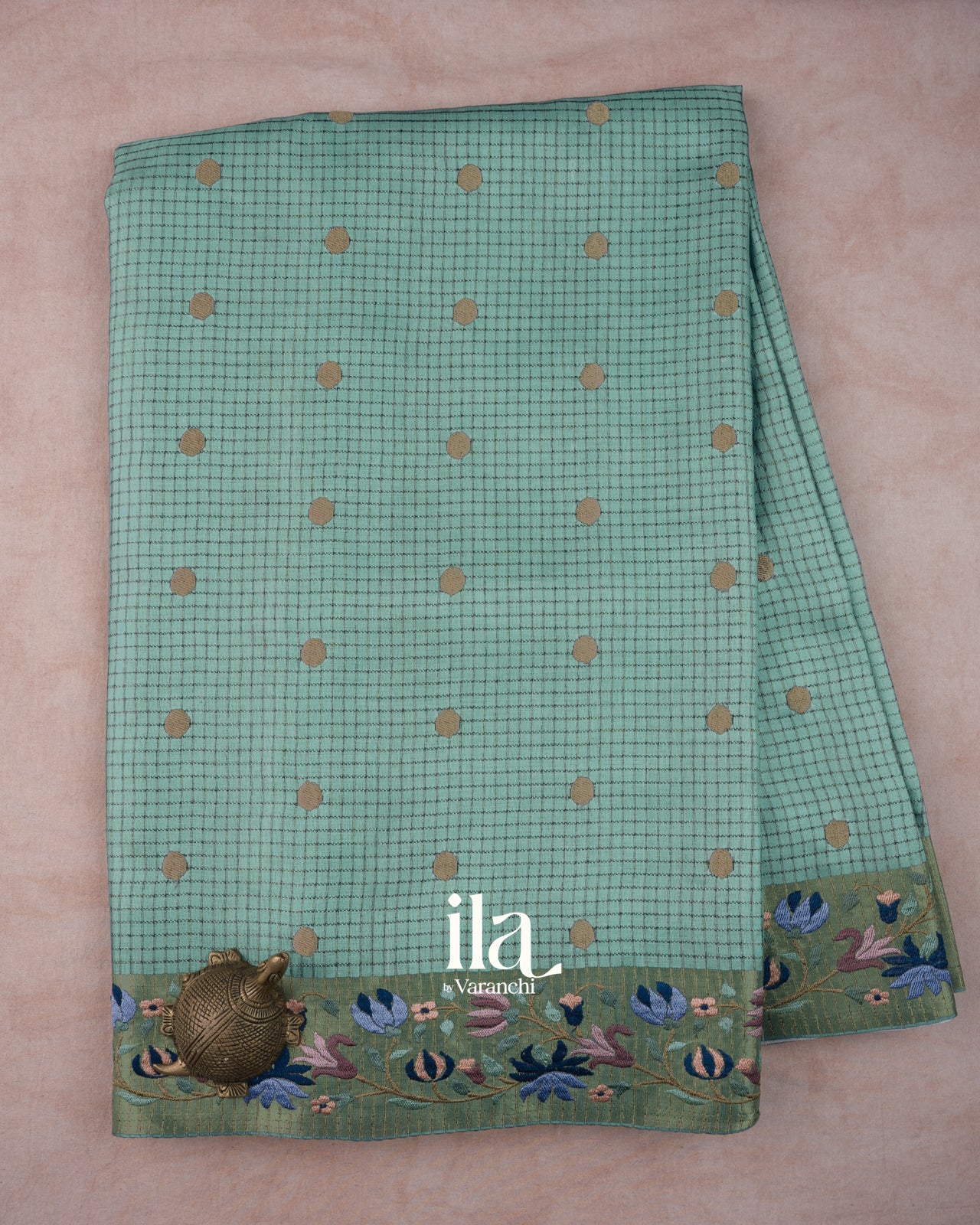 Sage Green Chechered Semi Tussar Saree