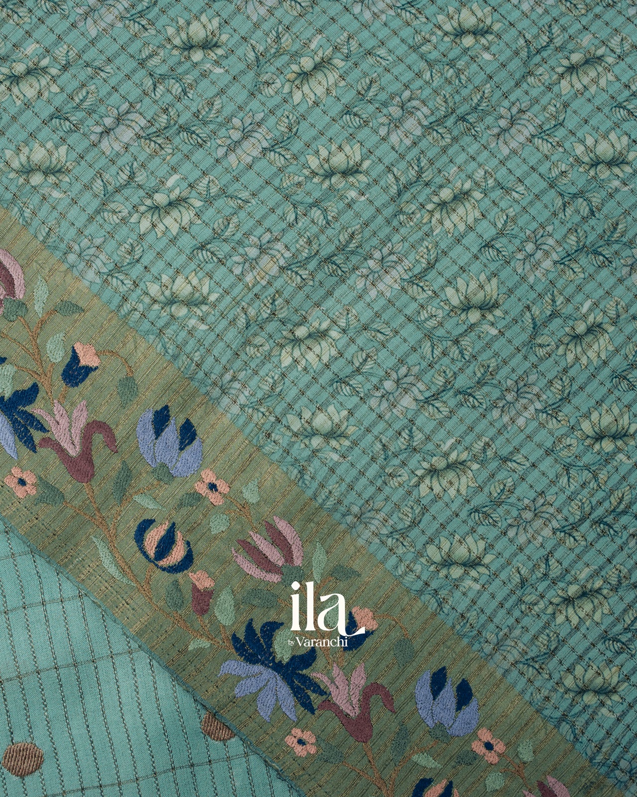 Sage Green Chechered Semi Tussar Saree