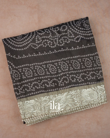 Black Bandhani Printed Semi Tussar Silk Saree