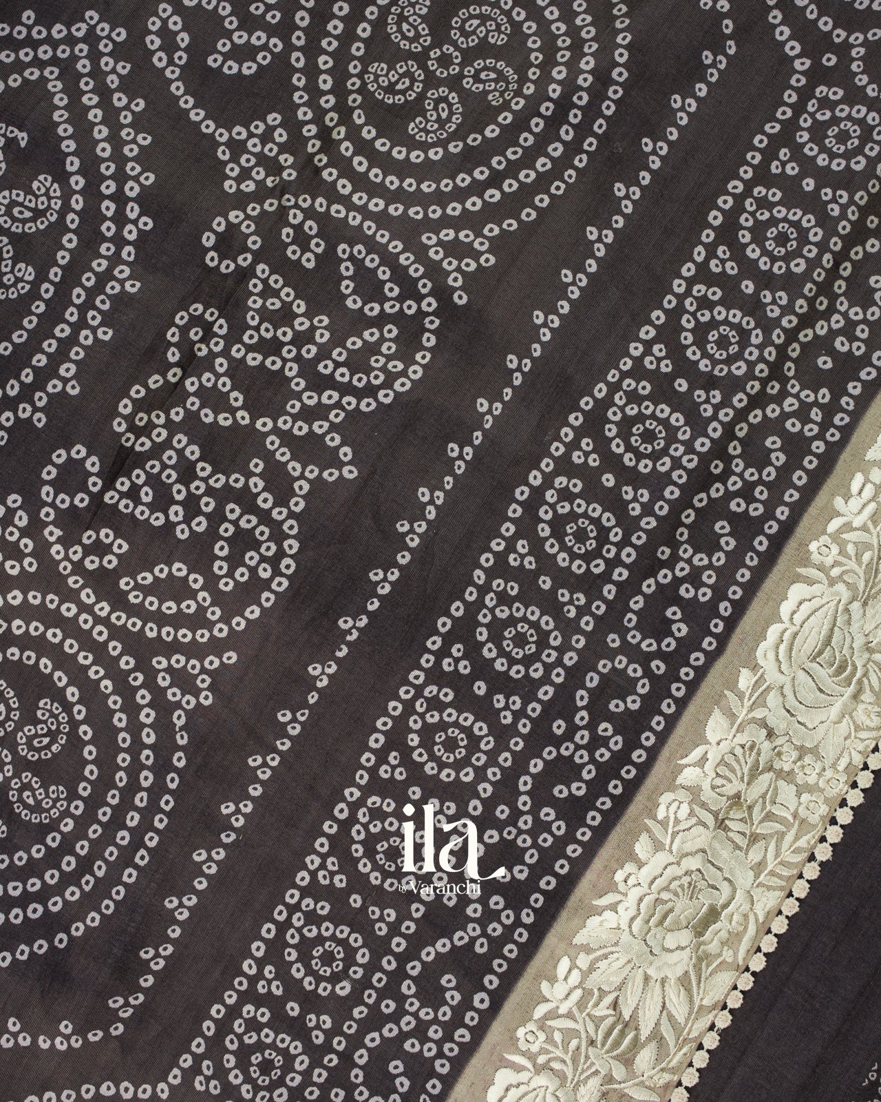 Black Bandhani Printed Semi Tussar Silk Saree