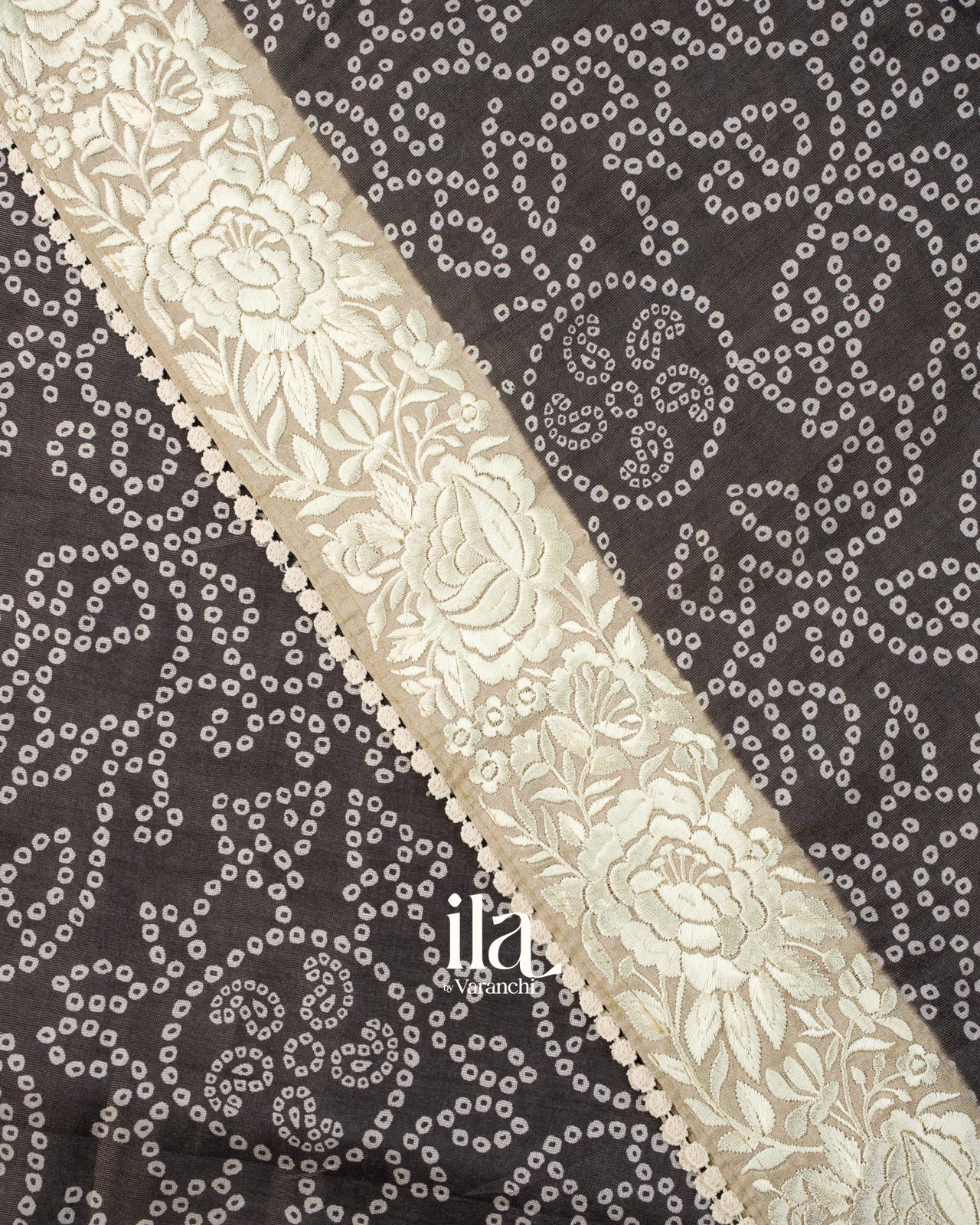 Black Bandhani Printed Semi Tussar Silk Saree