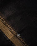 Black Floral French Knot Embroidered Semi Linen Saree