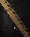 Black Floral French Knot Embroidered Semi Linen Saree