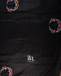 Black Floral French Knot Embroidered Semi Linen Saree