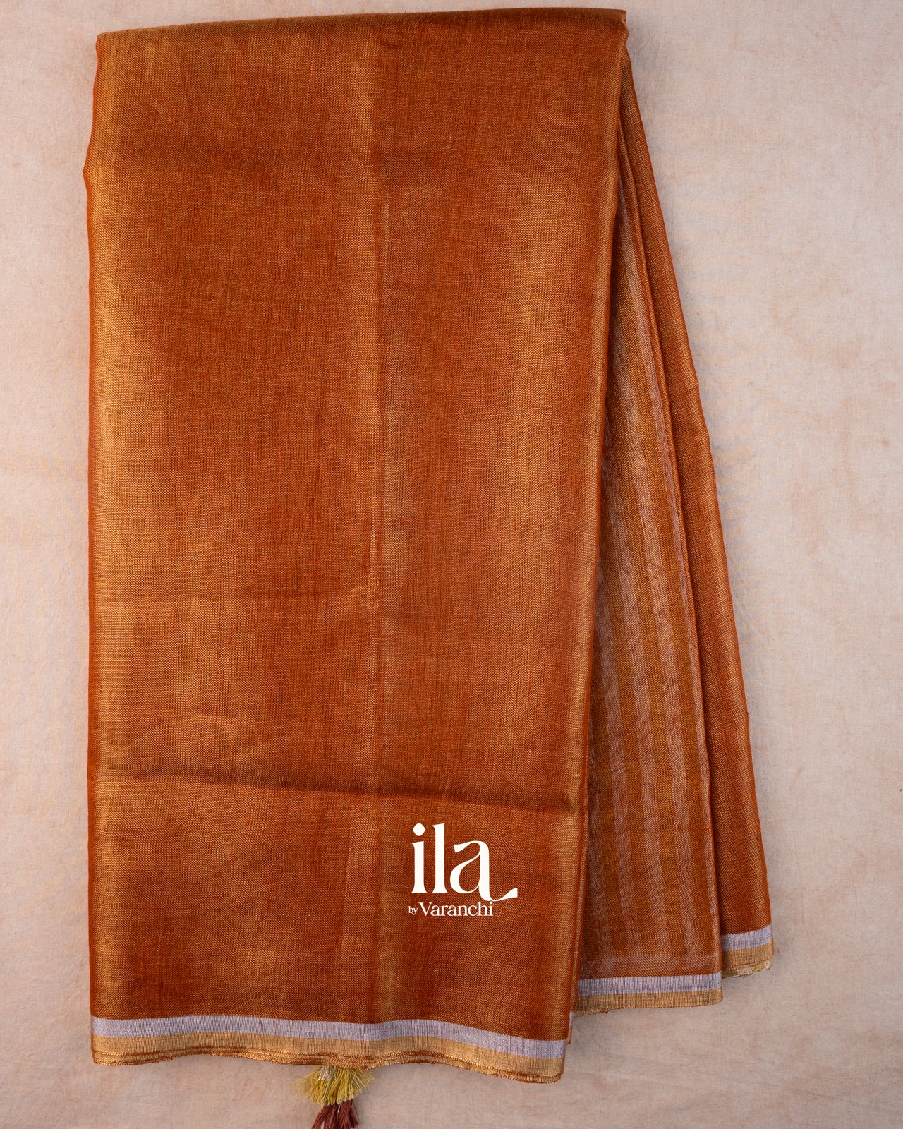 Rust Copper Sonarupa Bordered Semi Linen Saree