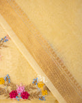 Golden Beige French Knot Embroidered Semi Silk Linen Saree