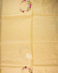 Golden Beige French Knot Embroidered Semi Silk Linen Saree