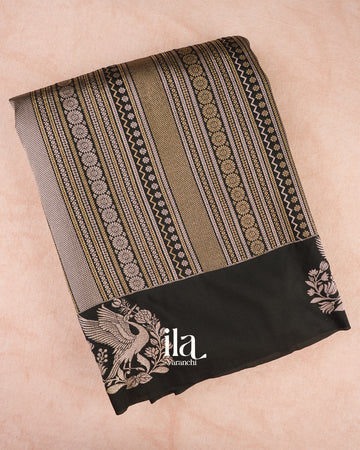 Jet Black Brocade Banarasi Viscose Silk Saree