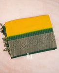 Mango Yellow Checkered Semi Silk Saree — Folded
