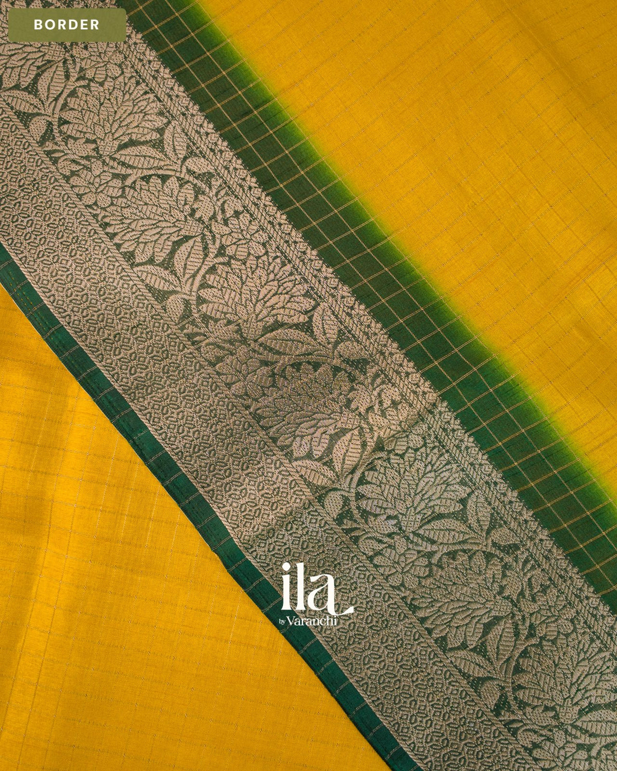 Mango Yellow Checkered Semi Silk Saree — Border