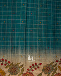 Teal Blue Kalamkari Floral Print Semi Tussar Saree