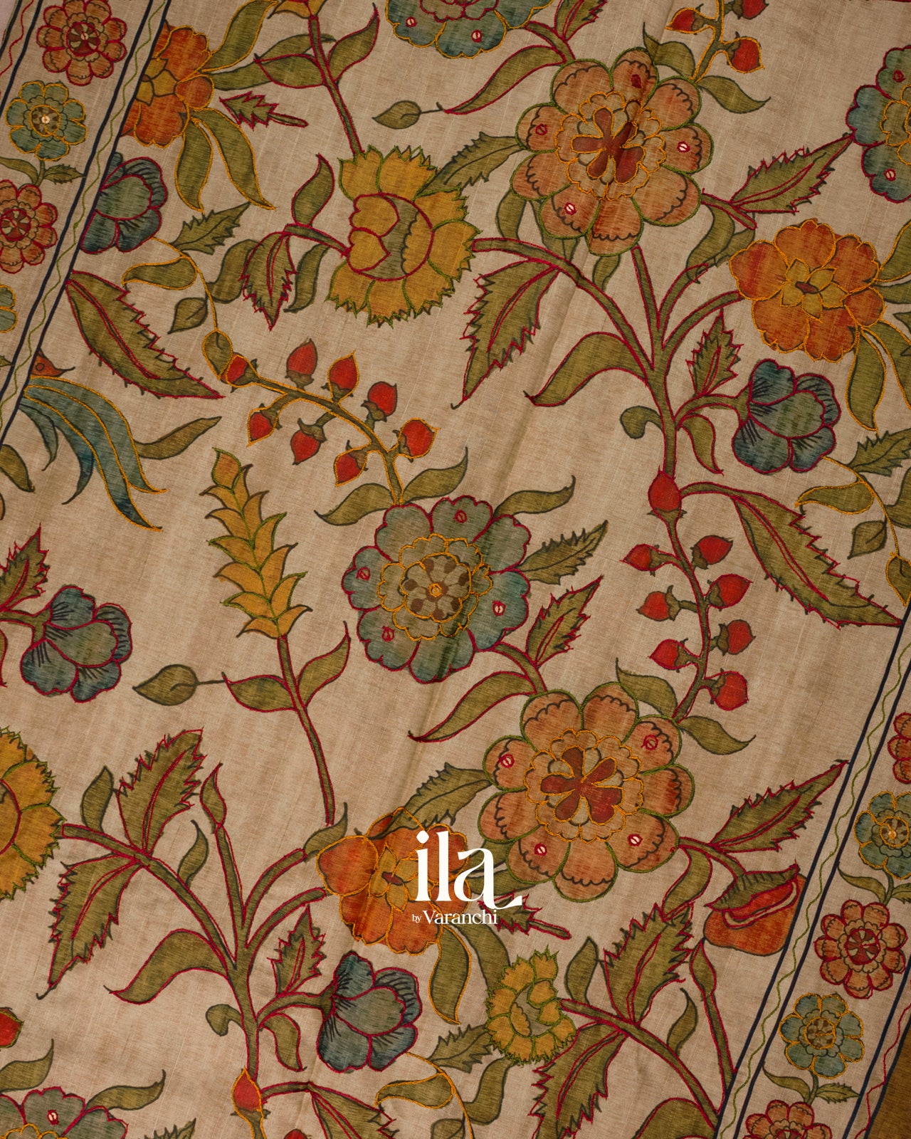 Rust Brown Kalamkari Print Semi Tussar Saree