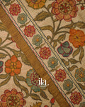 Rust Brown Kalamkari Print Semi Tussar Saree