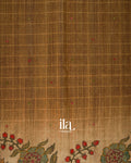 Rust Brown Kalamkari Print Semi Tussar Saree
