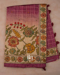 Berry Pink Kalamkari Floral Print Semi Tussar Saree