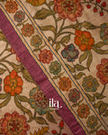 Berry Pink Kalamkari Floral Print Semi Tussar Saree
