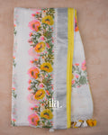 White Floral Printed Semi Linen Saree