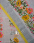 White Floral Printed Semi Linen Saree