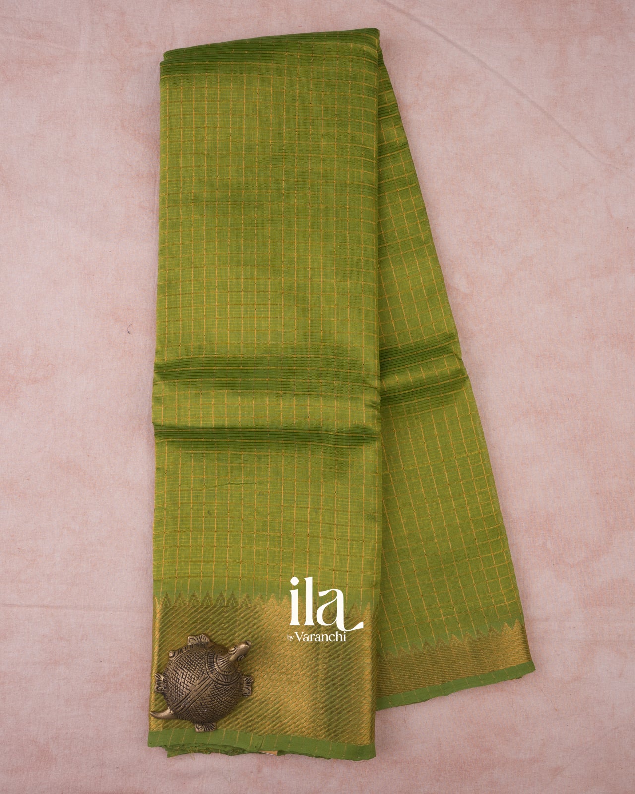 Mehandi Green Checkered Semi Mangalgiri Silk Cotton Handloom Saree