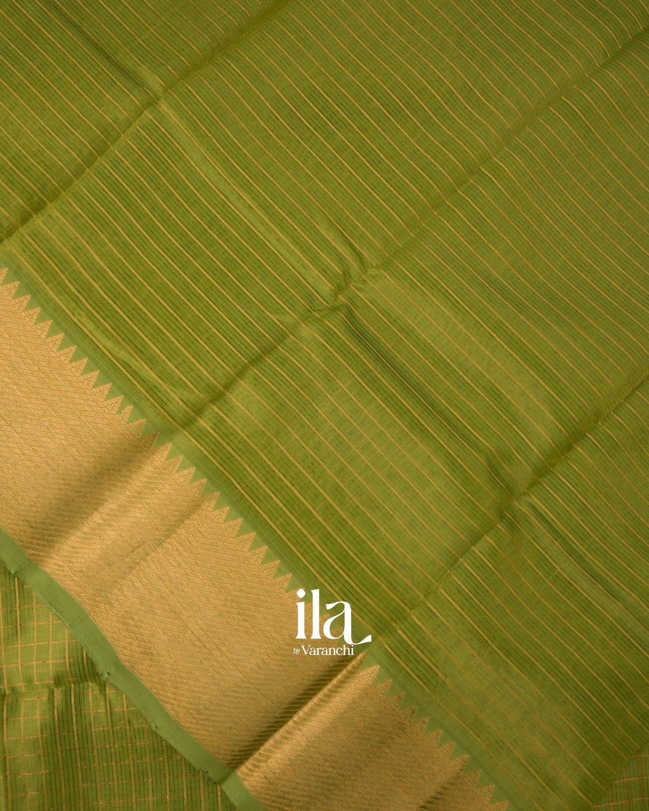 Mehandi Green Checkered Semi Mangalgiri Silk Cotton Handloom Saree