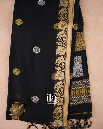 Jet Black Semi Linen Cotton Saree