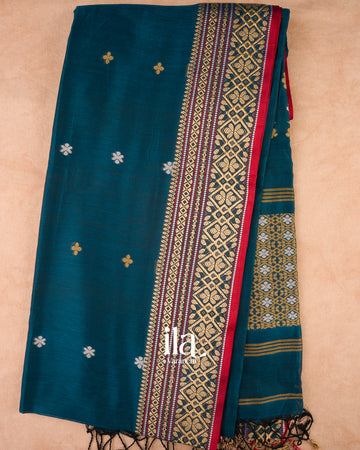 Deep Teal Semi Linen Cotton Saree