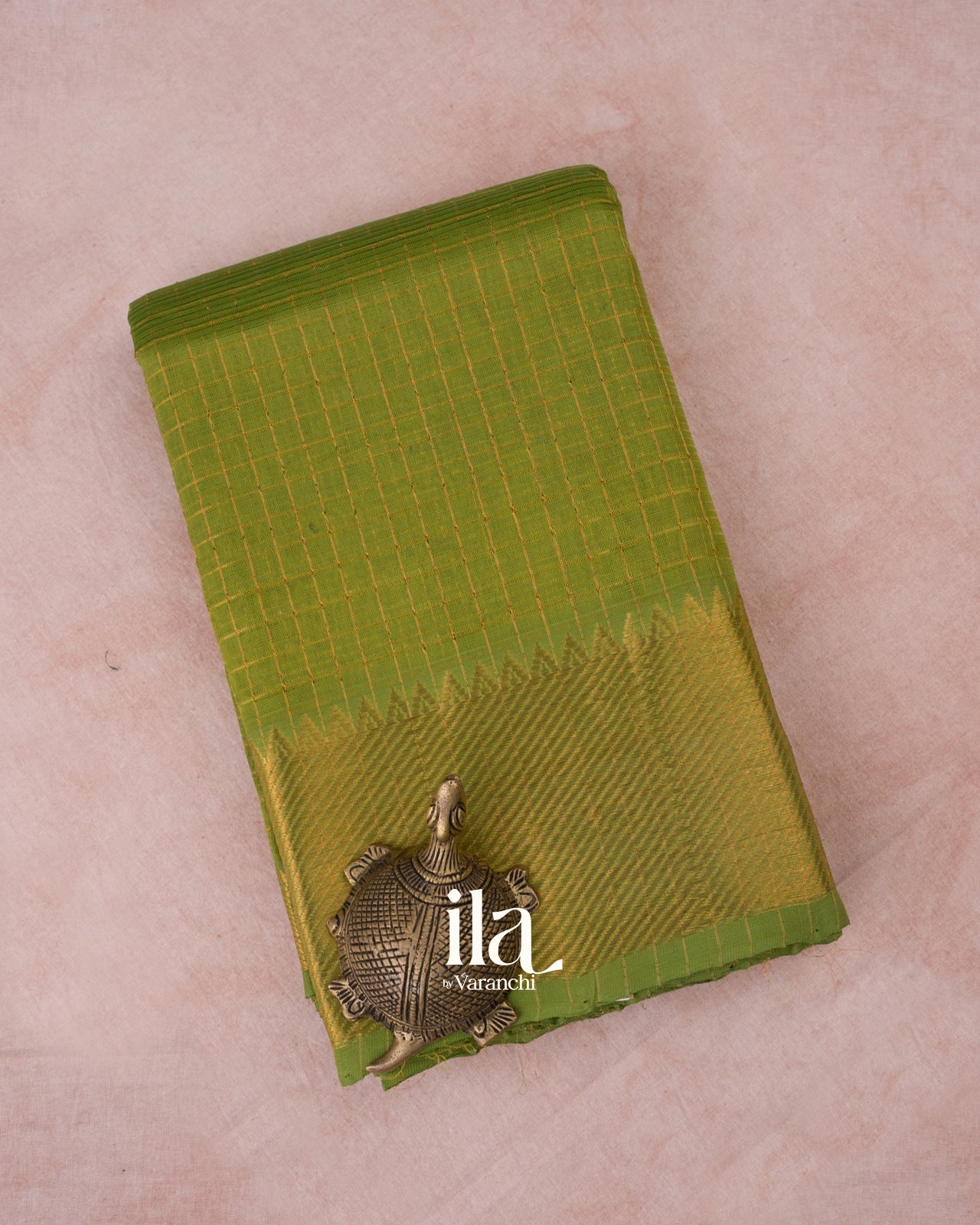 Mehandi Green Checkered Semi Mangalgiri Silk Cotton Handloom Saree