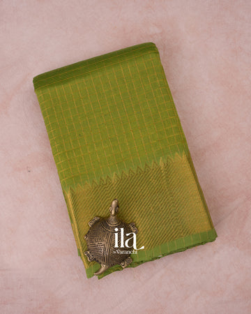Mehandi Green Checkered Semi Mangalgiri Silk Cotton Handloom Saree