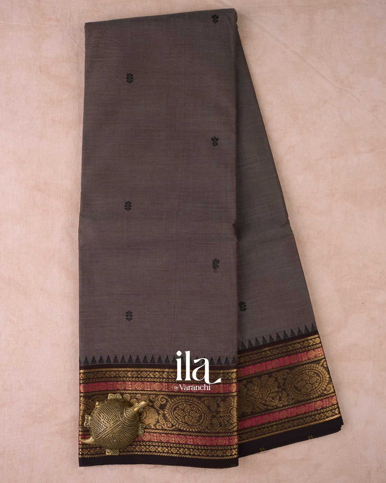 Dark Grey Pure Chettinad Cotton Handloom Saree