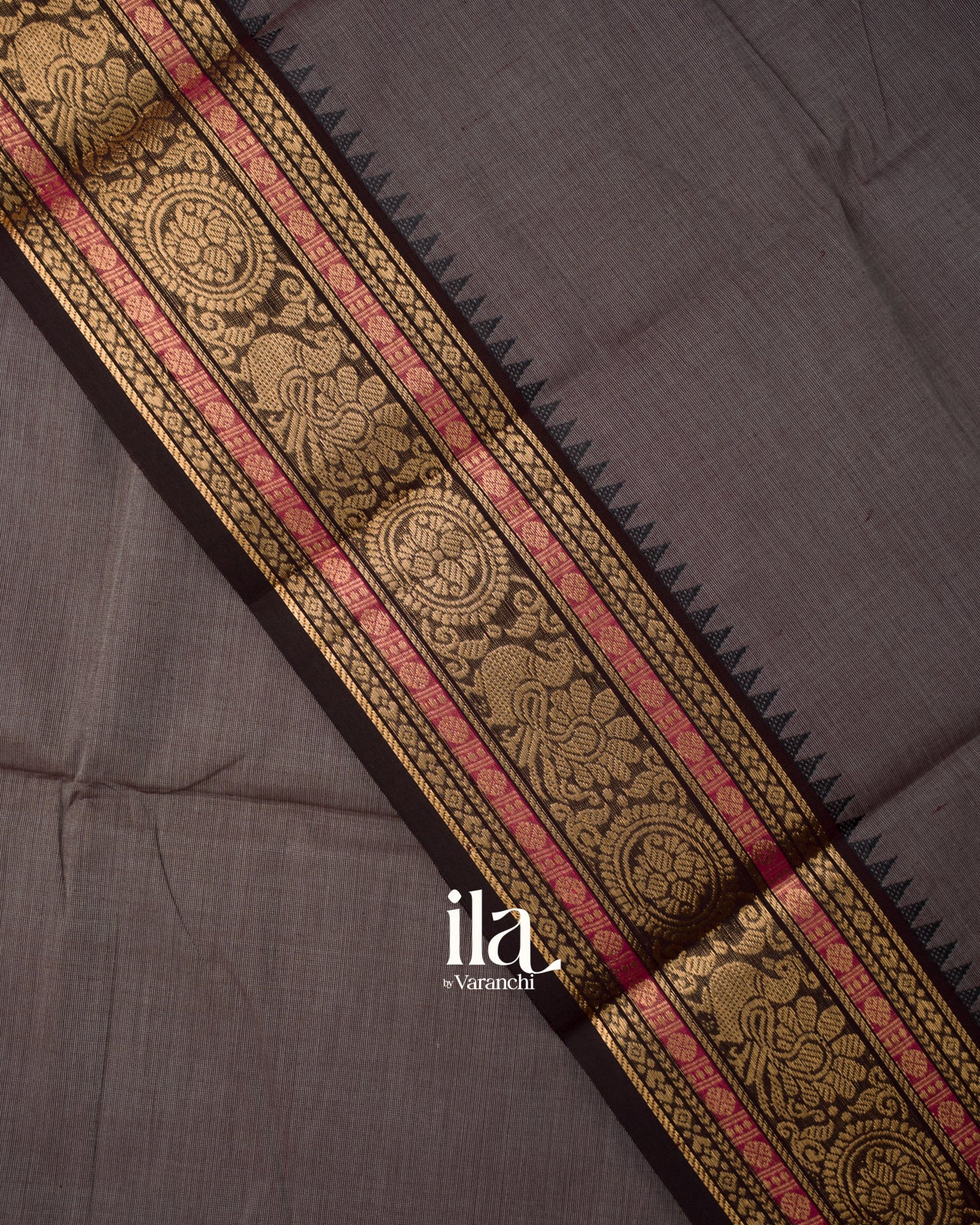 Dark Grey Pure Chettinad Cotton Handloom Saree