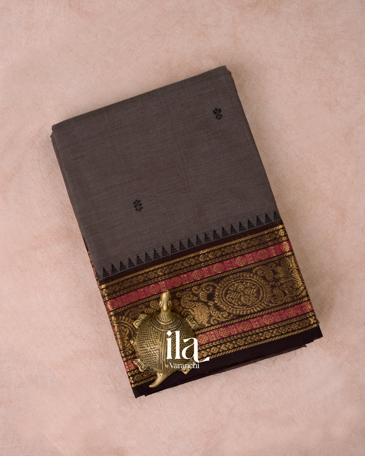 Dark Grey Pure Chettinad Cotton Handloom Saree