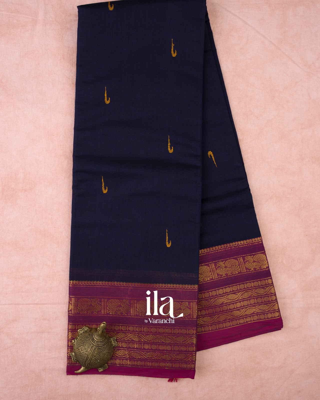 Light Navy Blue Pure Chettinad Cotton Handloom Saree
