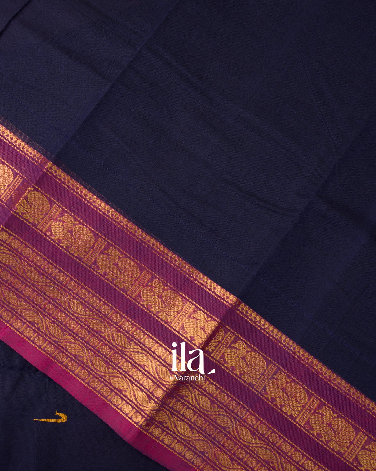 Light Navy Blue Pure Chettinad Cotton Handloom Saree