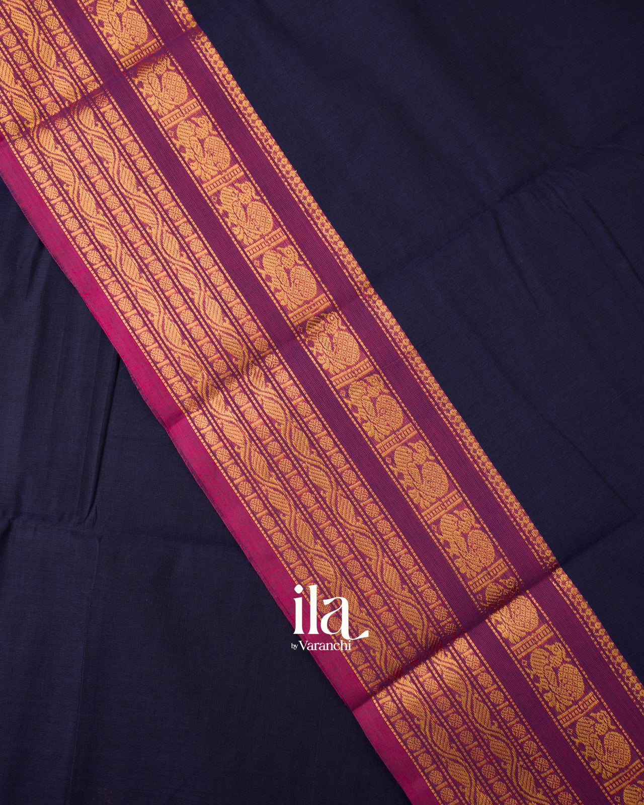 Light Navy Blue Pure Chettinad Cotton Handloom Saree
