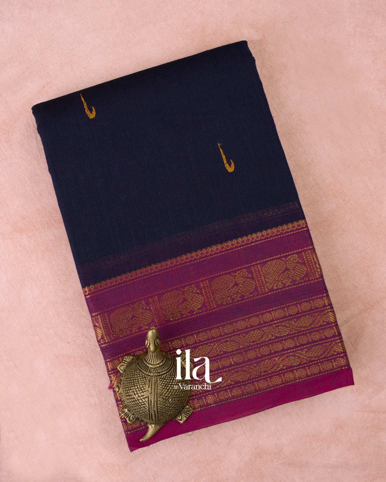 Light Navy Blue Pure Chettinad Cotton Handloom Saree