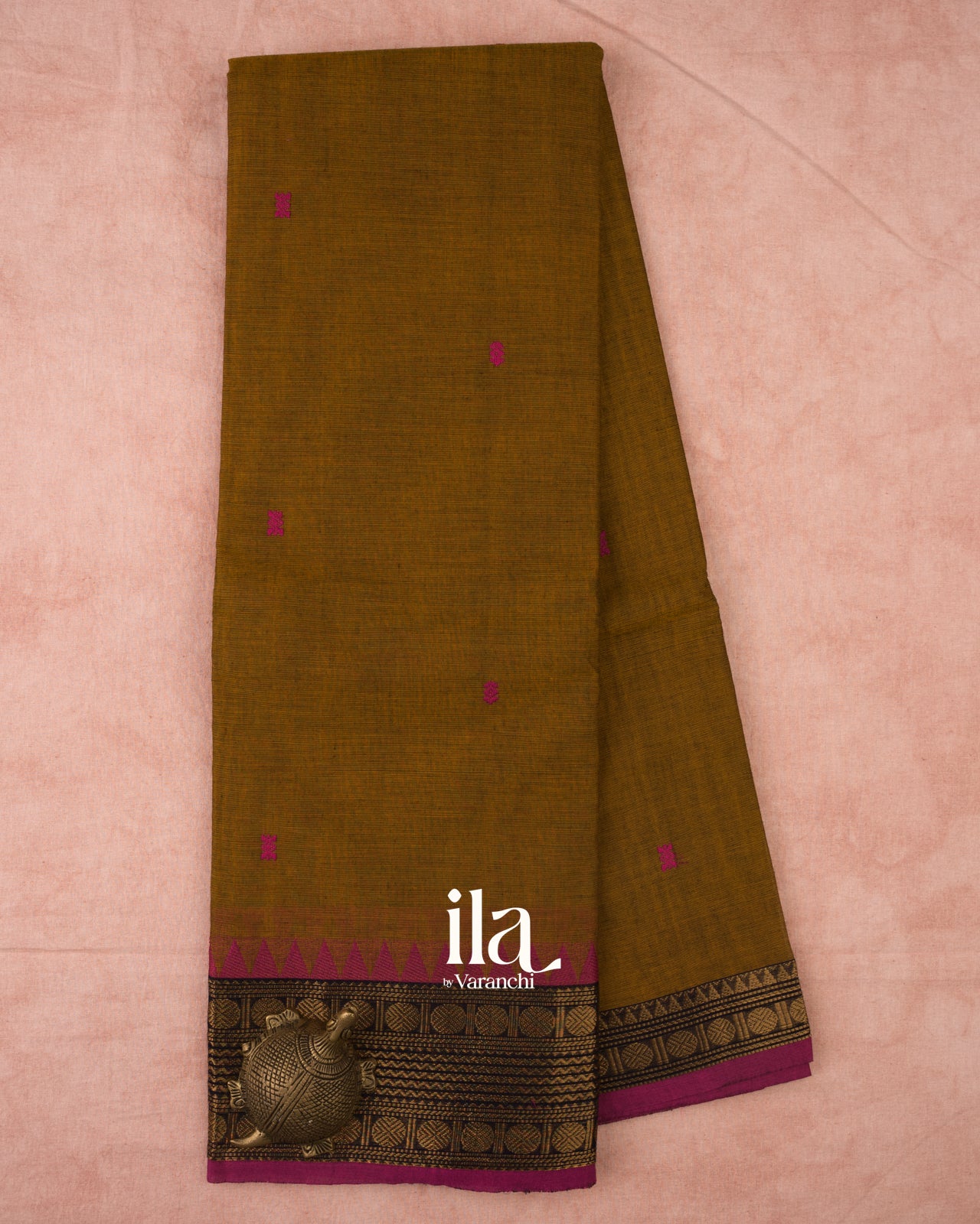 Deep Mustard Brown Pure Chettinad Cotton Handloom Saree 