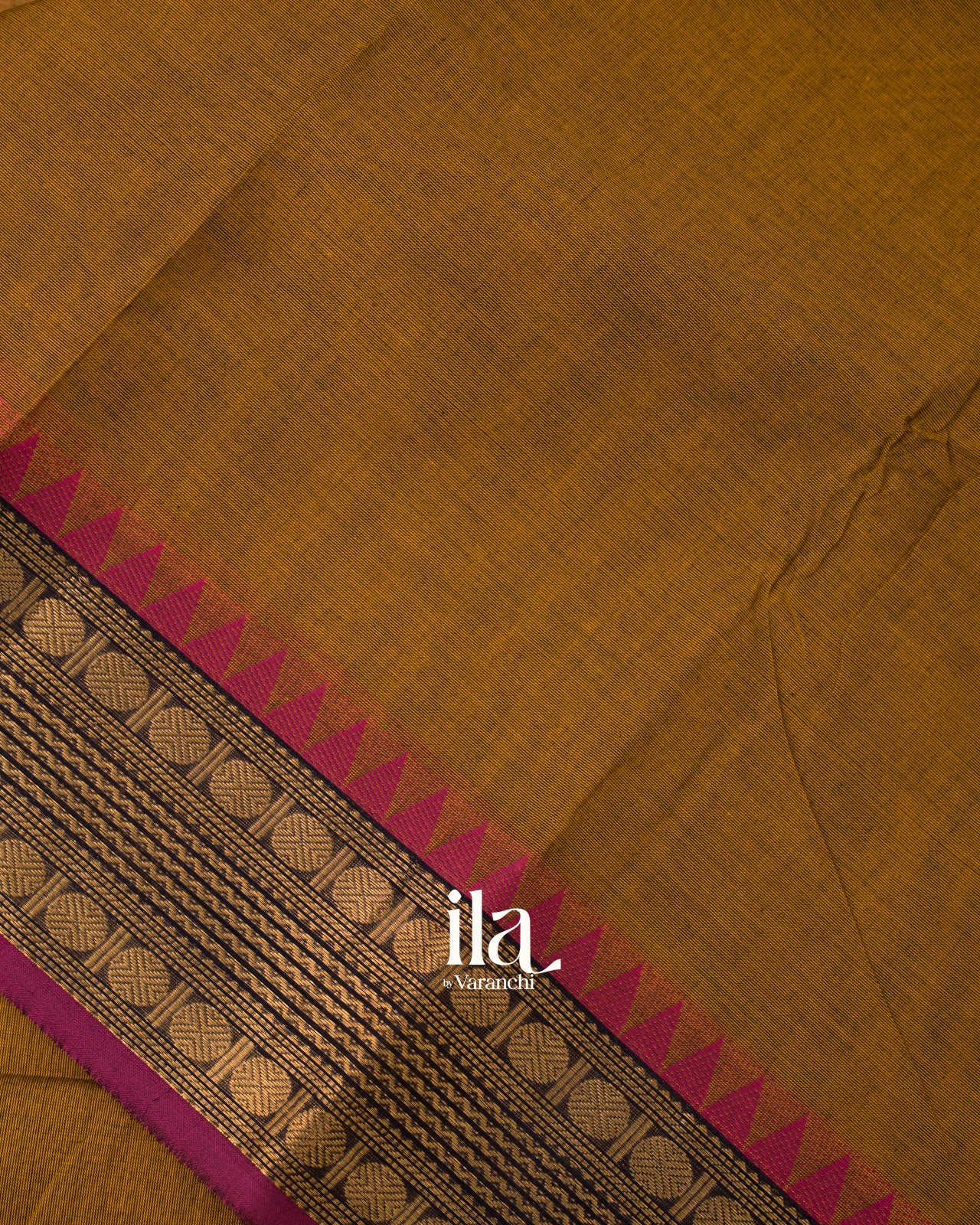 Deep Mustard Brown Pure Chettinad Cotton Handloom Saree 
