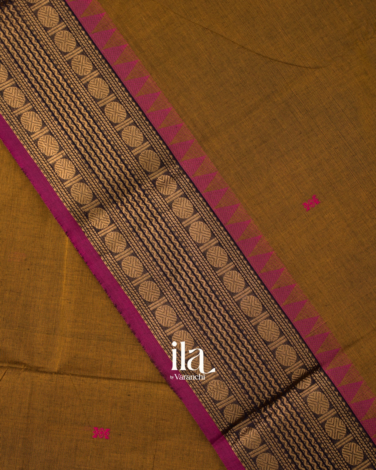 Deep Mustard Brown Pure Chettinad Cotton Handloom Saree 
