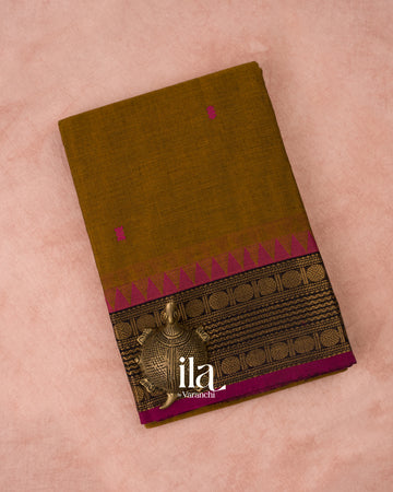 Deep Mustard Brown Pure Chettinad Cotton Handloom Saree 